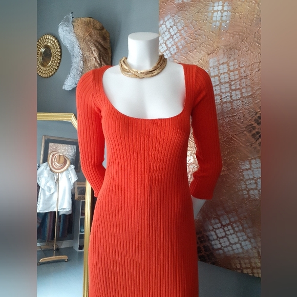 NWOT Zara Ribbed Stretch Cotton Midi Dress - Picture 3 of 11